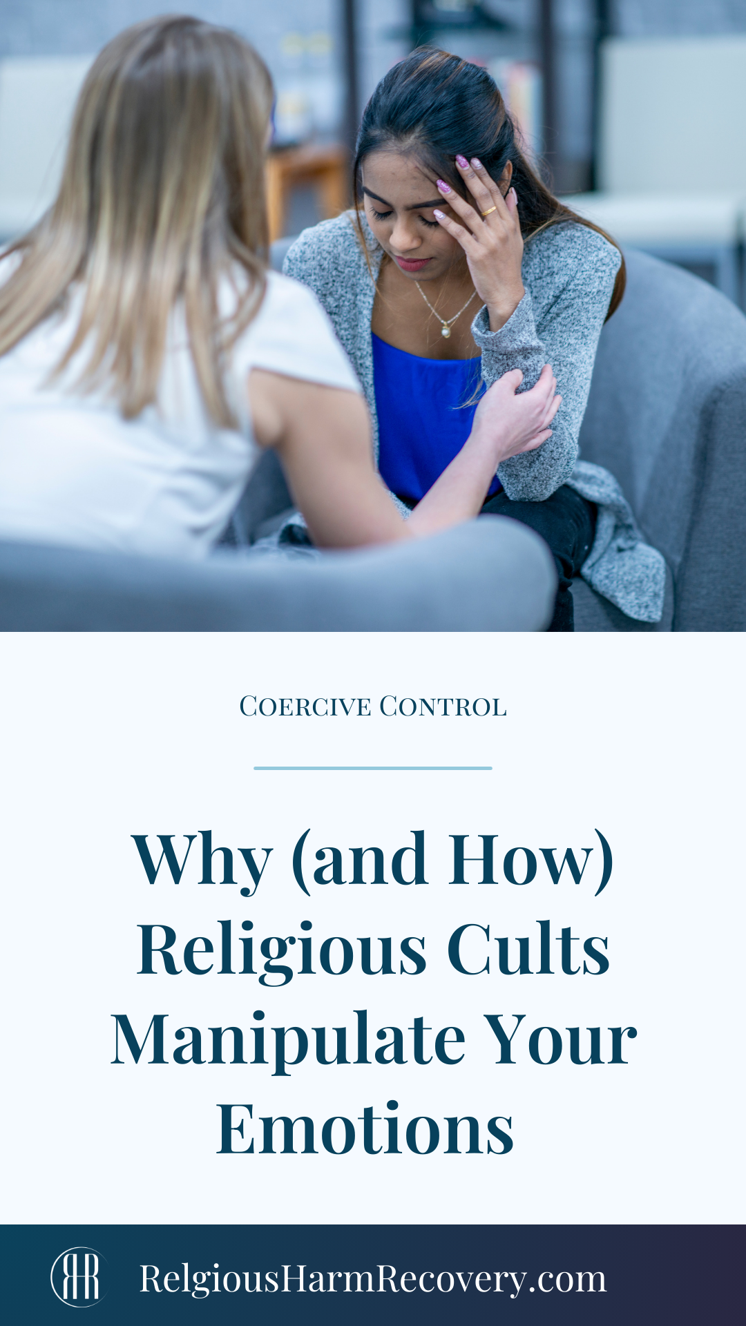 Pinterest image with the text "How and why religious cults manipulate emotions"