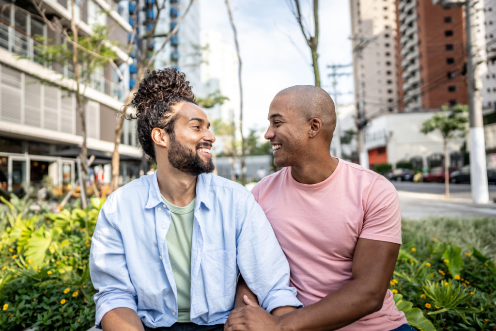 Gay couple looking at each other and exploring their sexual ethic after purity culture